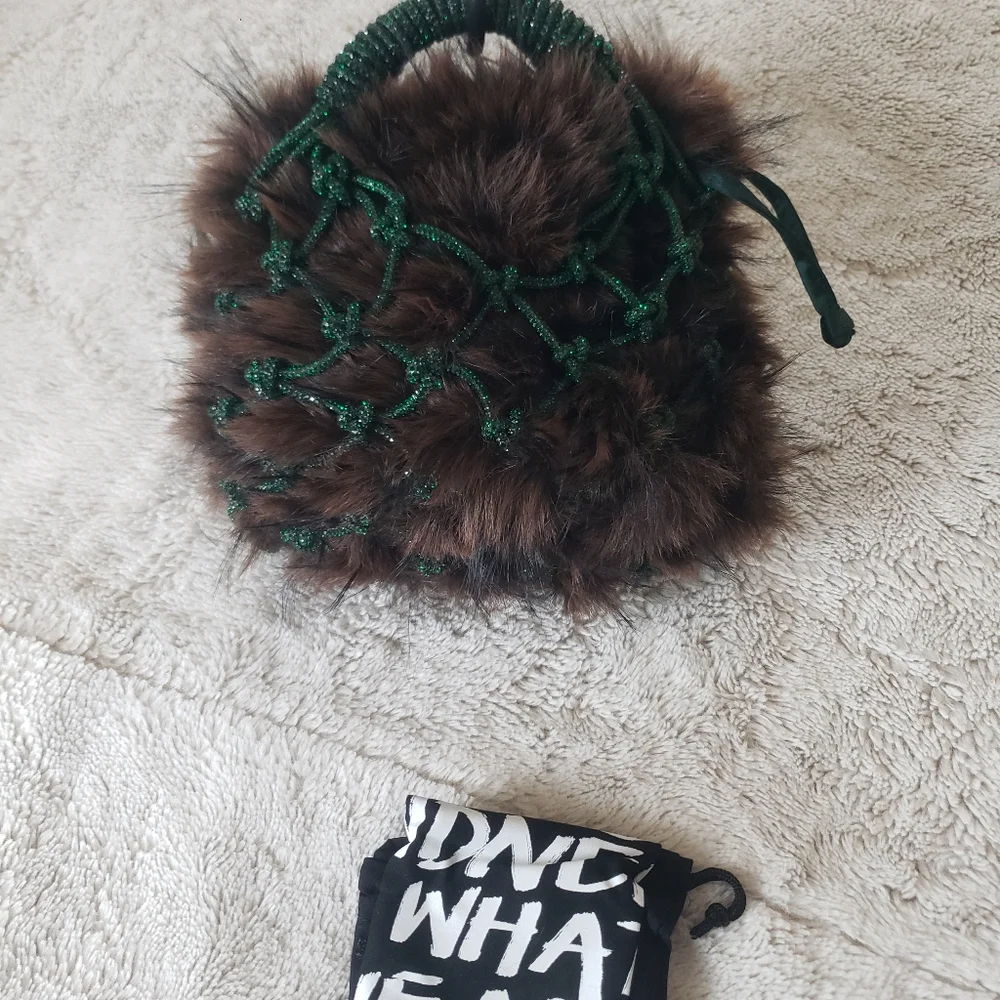 Kurt Geiger Green and Brown Fur Handbag - Picture 4 of 11